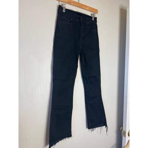 NEW Mother High Waisted Insider Crop Step Fray Stretch Denim Jeans Black Size 25 - Picture 3 of 8